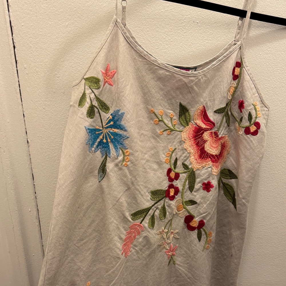 Johnny Was Gray Linen Embroidered Midi Dress - Picture 2 of 7